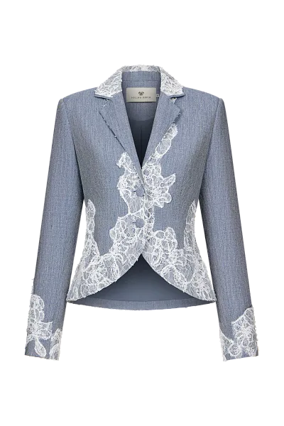 Льняной жакет с кружевной отделкой