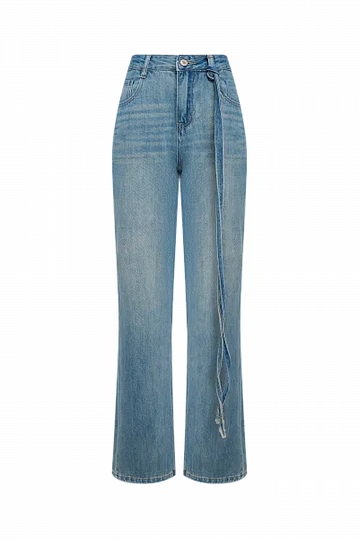 Джинсы с кожаной нашивкой на кармане Jeans Blue