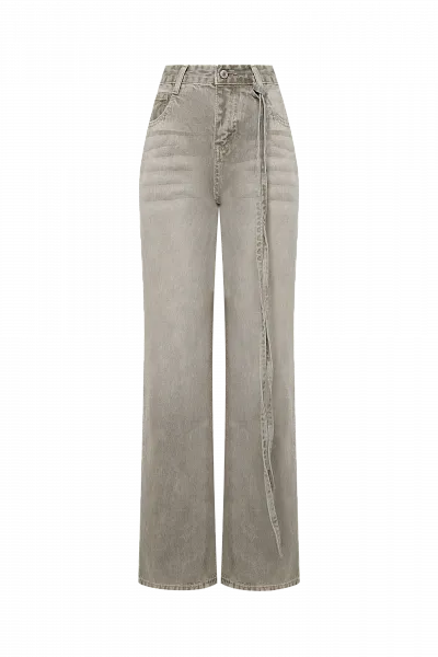 Джинсы с кожаной нашивкой на кармане Feather Gray