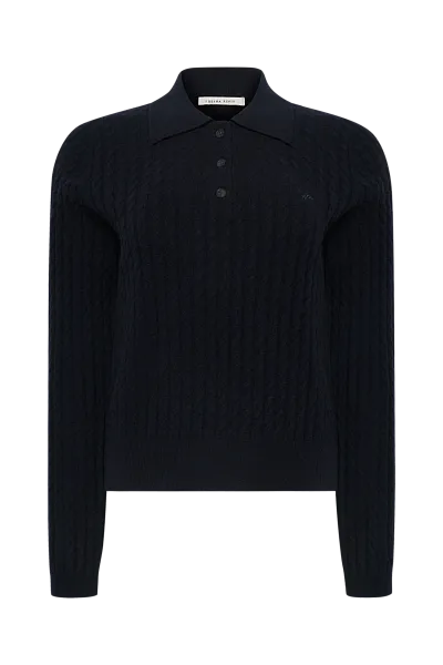 Поло с длинным рукавом и рельефной вязкой Black Iris