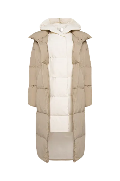 Двухцветный пуховик миди Pale Khaki 