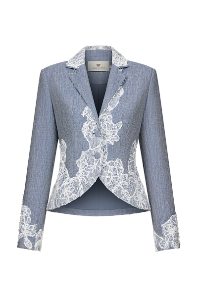 Льняной жакет с кружевной отделкой
