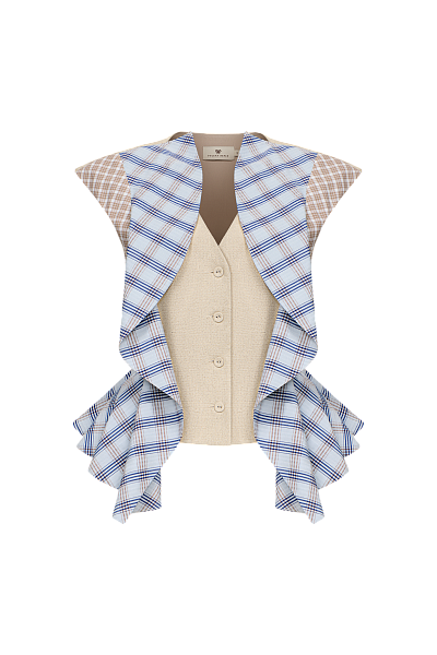 Жилетка с воланом изо льна и хлопка
