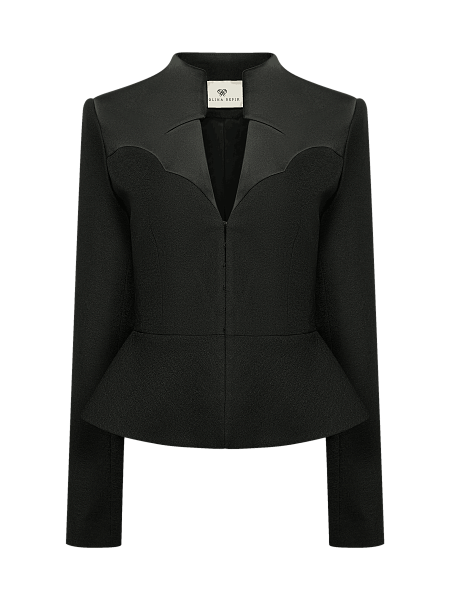 Приталенный жакет с фигурной кокеткой из атласа Black Caviar