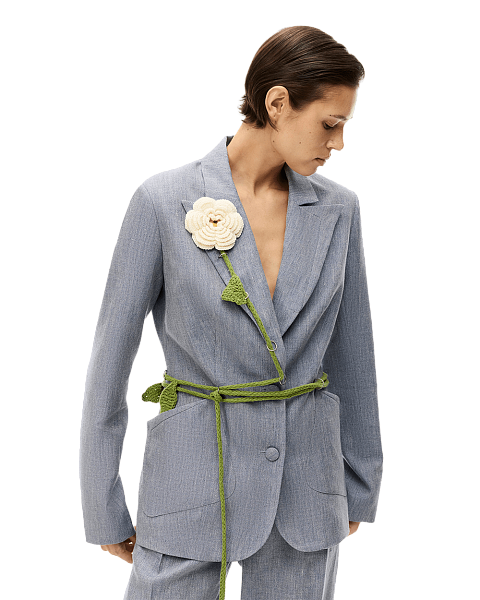 Льняной жакет с цветком кроше