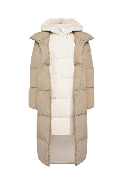 Двухцветный пуховик миди Pale Khaki 